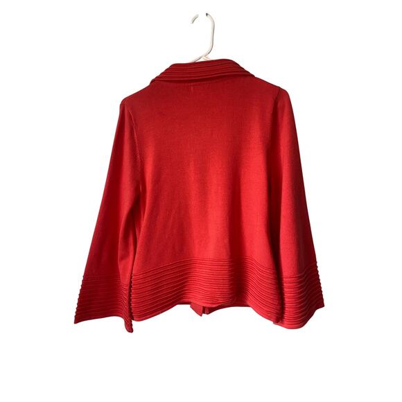 Cache Red Coral Ribbed Jacket M Wool Blend Zip Mod Retro Career Bold Minimalist - Picture 2 of 7